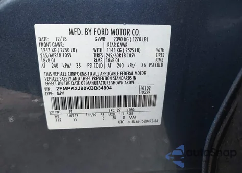 2019 Ford Edge Sel from USA, damaged, VIN 2FMPK3J90KBB34804
